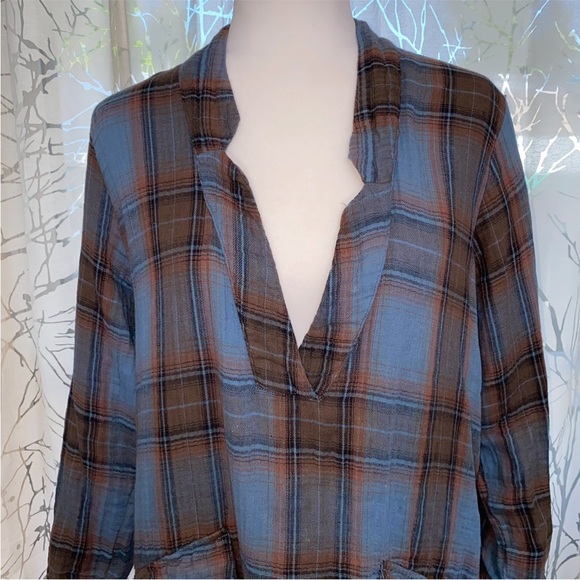Free People CP Shades blue brown plaid check mate campfire tunic shirt dress - Picture 5 of 7
